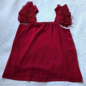 Zara Red Ruffled Relaxed Blouse Women’s SZ Small Great condition